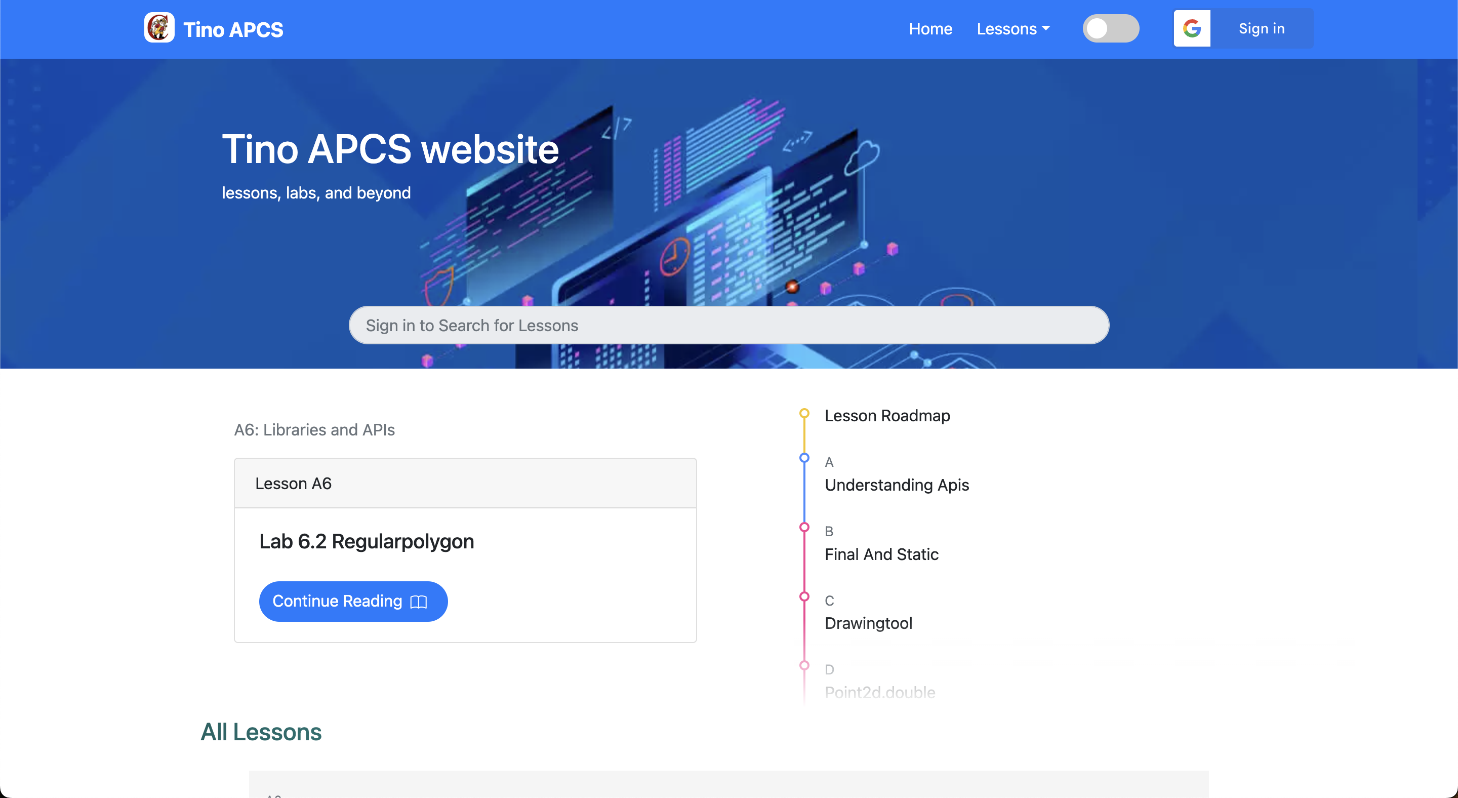 Tinocs curriculum website screenshot